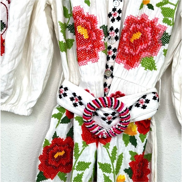 Farm Rio Carmina Short-Sleeve Embroidered Floral Mini Dress, size S - Picture 5 of 6